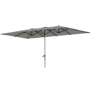Parasol de jardin extérieur, parasol double rectangulaire 451 x 264 cm avec ouverture fermeture manivelle, toile polyester 200 g/m², parasol pour balcon, piscine, terrasse, gris foncé