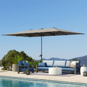 Parasol de jardin extérieur, parasol double rectangulaire 451 x 264 cm avec ouverture fermeture manivelle, toile polyester 200 g/m², parasol pour balcon, piscine, terrasse, gris foncé