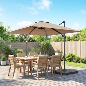 Parasol déporté carré 2,4x2,4m avec pied et dalles lestage - parasol de jardin extérieur, mât aluminium et rotatif 360° par pédale - UV50+ et inclinaison 5 positions pour terrasse, kaki