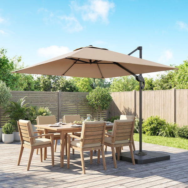 Parasol déporté carré 2,4x2,4m avec pied et dalles lestage - parasol de jardin extérieur, mât aluminium et rotatif 360° par pédale - UV50+ et inclinaison 5 positions pour terrasse, kaki