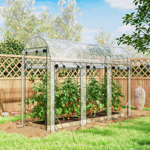 Serre tunnel de jardin 3 m², serre de jardin tunnel 295x100x197cm avec cadre en acier galvanisé, 8 portes roulantes, pour extérieur, toutes saisons, transparent