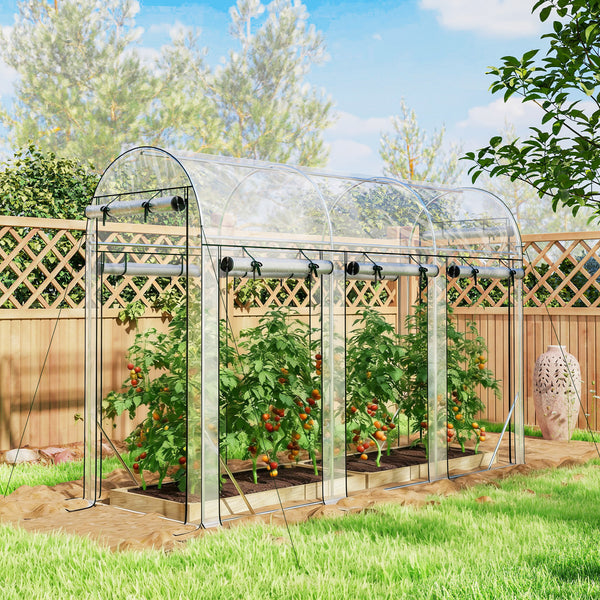 Serre tunnel de jardin 3 m², serre de jardin tunnel 295x100x197cm avec cadre en acier galvanisé, 8 portes roulantes, pour extérieur, toutes saisons, transparent
