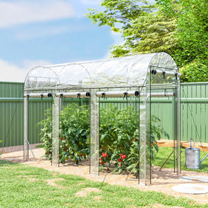 Serre tunnel de jardin 3 m², serre de jardin tunnel 295x100x197cm avec cadre en acier galvanisé, 8 portes roulantes, pour extérieur, toutes saisons, transparent