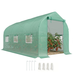Serre tunnel de jardin 8m², serre de jardin tunnel 400x200x200cm avec 1 porte et 6 fenêtres, pour extérieur, toutes saisons, légumes, fruits, fleurs, bâche PE haute densité 140 g/m² vert