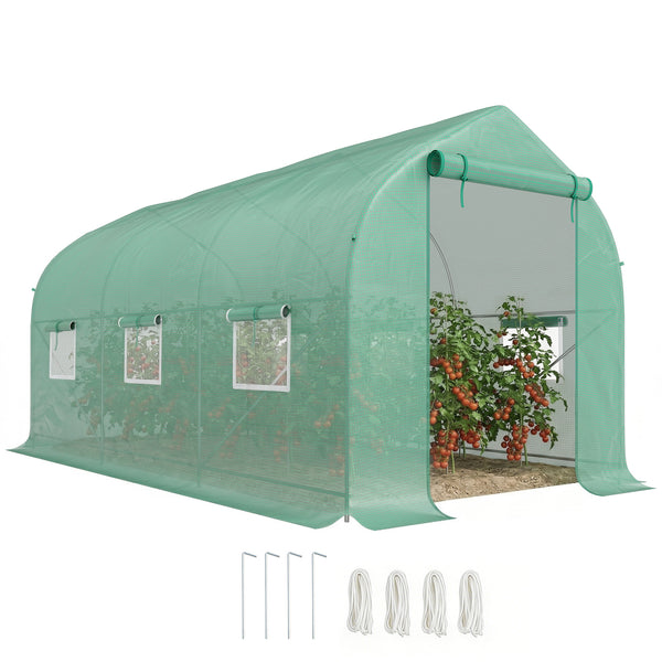 Serre tunnel de jardin 8m², serre de jardin tunnel 400x200x200cm avec 1 porte et 6 fenêtres, pour extérieur, toutes saisons, légumes, fruits, fleurs, bâche PE haute densité 140 g/m² vert
