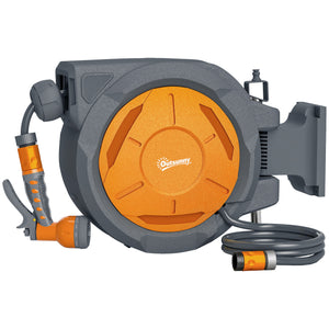 Enrouleur Tuyau Arrosage Mural 30 m x Ø 15 mm, Dévidoir Automatique de Tuyaux d'Eau Rétractable Automatique Pivotant à 180°, Buse à 7 Modes, pour Jardin et Lavage de Voiture, Orange