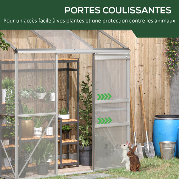 Serre adossée, serre de jardin, fenêtres ouvrables à 5 niveaux, panneau en polycarbonate, cadre en aluminium, 192 x 68 x 196 cm, transparent