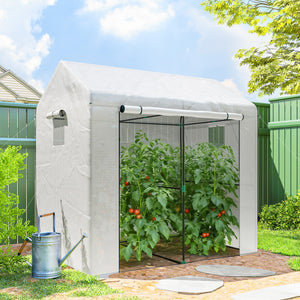 Serre de jardin PE, serre de balcon, bâche renforcée 135 g/m², châssis en acier, porte zippée enroulable, pour légumes plantes fleurs, intérieur et extérieur, 200 x 140 x 200 cm, blanc