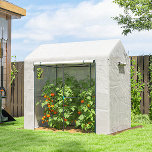 Serre de jardin PE, serre de balcon, bâche renforcée 135 g/m², châssis en acier, porte zippée enroulable, pour légumes plantes fleurs, intérieur et extérieur, 200 x 140 x 200 cm, blanc