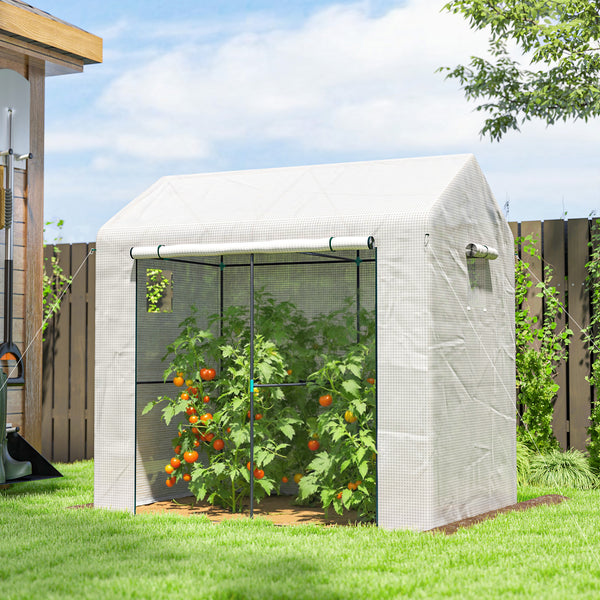 Serre de jardin PE, serre de balcon, bâche renforcée 135 g/m², châssis en acier, porte zippée enroulable, pour légumes plantes fleurs, intérieur et extérieur, 200 x 140 x 200 cm, blanc
