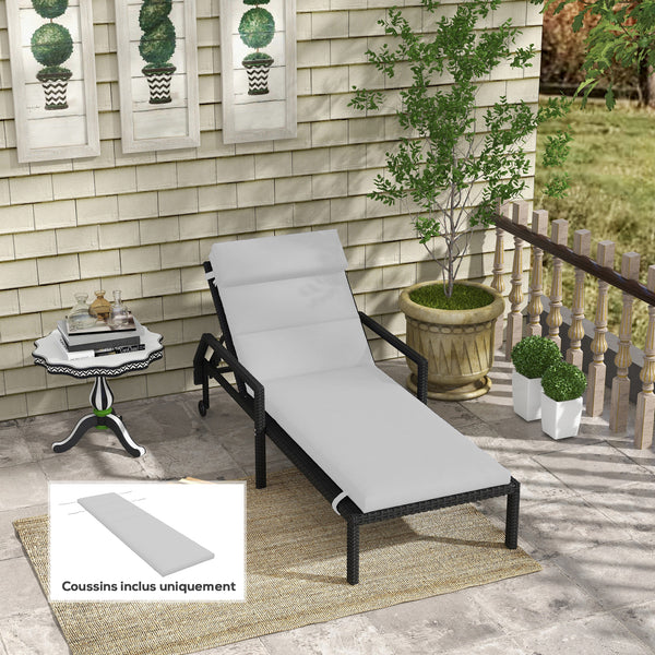 Coussin d'extérieur pour chaise Longue Coussin Bain de Soleil Rectangulaire avec appui-tête et liens, déperlant, 196 x 63 cm, gris clair