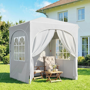 Tonnelle de jardin 2 x 2 m pop up tente pliante réglable en hauteur protection UV50+ tonnelle pliante avec 4 parois latérales sac de transport montage facile gris clair