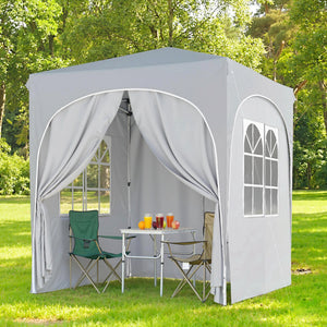 Tonnelle de jardin 2 x 2 m pop up tente pliante réglable en hauteur protection UV50+ tonnelle pliante avec 4 parois latérales sac de transport montage facile gris clair