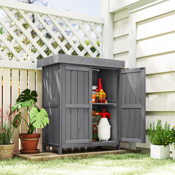 Armoire de Jardin sur Pied Double Porte étagère et Toit bitumé relevable dim. 74L x 43l x 88H cm Bois Massif de Sapin