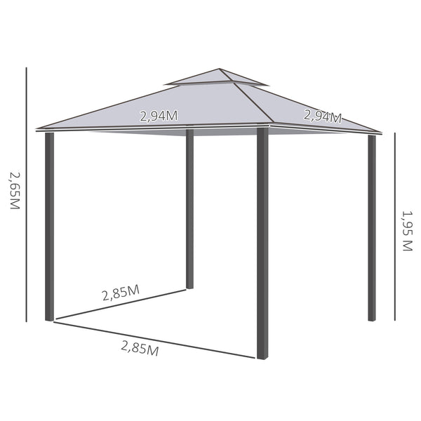 Tonnelle de jardin barnum pavillon de jardin 3 x 3 double Toit avec moustiquaires amovibles imperméable gris clair