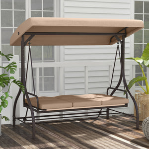 Balancelle de jardin convertible 3 places grand confort avec coussins toit réglable dim. 197L x 120l x 180H cm métal polyester kaki