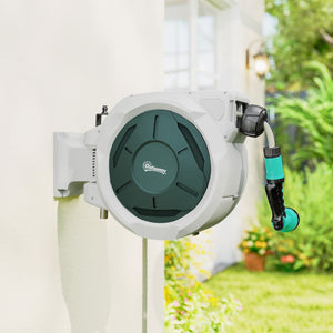 Enrouleur Tuyau Arrosage Mural 30 m x Ø 15 mm, Dévidoir Automatique de Tuyaux d'Eau Rétractable Automatique Pivotant à 180°, Buse à 7 Modes, pour Jardin et Lavage de Voiture, Gris