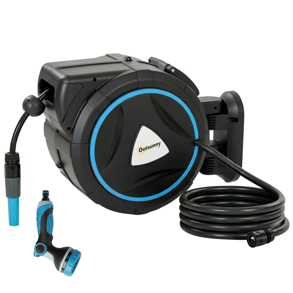 Enrouleur Tuyau Arrosage Mural Automatique 23+2m - Dévidoir Automatique Pistolet d'Arrosage 10+2 Modes - Solution d'Irrigation Rétractable et Flexible pour Jardin, Nettoyage Voiture, Bleu