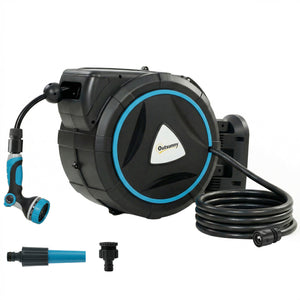 Enrouleur Tuyau Arrosage Mural Automatique 23+2m - Dévidoir Automatique Pistolet d'Arrosage 10+2 Modes - Solution d'Irrigation Rétractable et Flexible pour Jardin, Nettoyage Voiture, Bleu