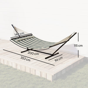 Hamac sur pied 353 cm, hamac avec support acier avec coussin amovible et barres d'écartement, pour intérieur et extérieur, lit de sieste rayé, vert