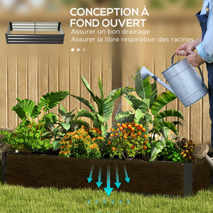 Jardinière rectangulaire potager de jardin bac à fleurs en acier avec bordure de sécurité et fond ouvert dim. 150L x 70l x 30H cm noir