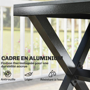 Salon de Jardin 7 Pièces, Ensemble Table et Chaises en Aluminium pour 6, Table Extérieure avec Lattes Effet Bois et Chaises Empilables, Gris