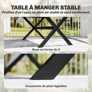 Salon de Jardin 7 Pièces, Ensemble Table et Chaises en Aluminium pour 6, Table Extérieure avec Lattes Effet Bois et Chaises Empilables, Gris