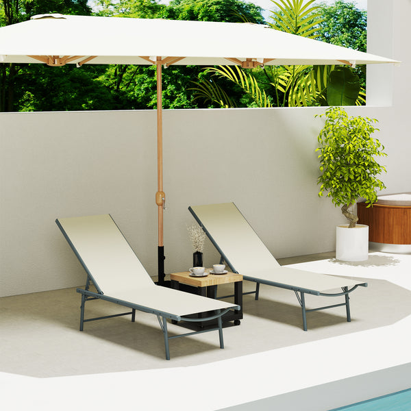 Lot de 2 bain de soleil, chaise longue pliante en textilène, transat jardin extérieur inclinable de plage, relax, camping, piscine, terrasse, 54 x 164 x 84 cm, crème