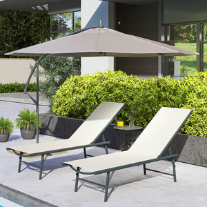 Lot de 2 bain de soleil, chaise longue pliante en textilène, transat jardin extérieur inclinable de plage, relax, camping, piscine, terrasse, 54 x 164 x 84 cm, crème