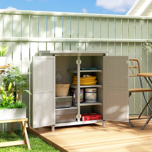 Abri de jardin Armoire de jardin pour outils 75L x 40l x 90H cm 3 étagères 2 portes Toit en asphalte imperméable Bois de sapin gris