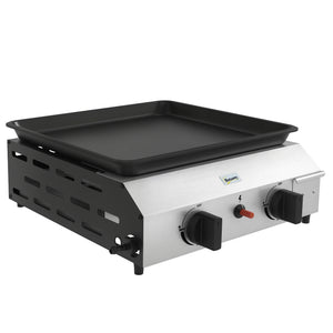 Plancha gaz en acier inox émaillé plaque de cuisson 2 brûleurs 4,8 kW antiadhésive grande surface de cuisson 40L x 34l cm, transportable