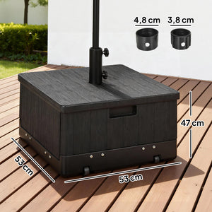 Pied de parasol base de lestage table d'appoint jardinière avec drainage roulettes et poignées PE et métal dim. 53L x 53l x 47H cm noir