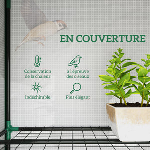 Serre de jardin PE avec étagères 3 niveaux, serre de balcon, bâche renforcée 140 g/m², châssis en acier, 2 portes zippées enroulables pour légumes plantes fleurs 215x46x151cm blanc