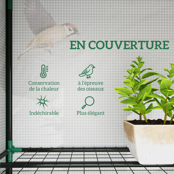 Serre de jardin PE avec étagères 3 niveaux, serre de balcon, bâche renforcée 140 g/m², châssis en acier, 2 portes zippées enroulables pour légumes plantes fleurs 215x46x151cm blanc