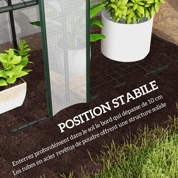Serre de jardin PE avec étagères 3 niveaux, serre de balcon, bâche renforcée 140 g/m², châssis en acier, 2 portes zippées enroulables pour légumes plantes fleurs 215x46x151cm blanc