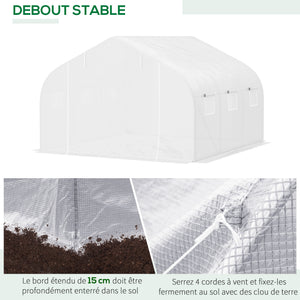 Serre Tunnel de Jardin 3,5 x 3 x 2 m Grande Taille 6 fenêtres en PE Haute densité 140 g/m² Anti-UV avec portes zip enroulables Blanc