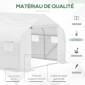 Serre Tunnel de Jardin 3,5 x 3 x 2 m Grande Taille 6 fenêtres en PE Haute densité 140 g/m² Anti-UV avec portes zip enroulables Blanc