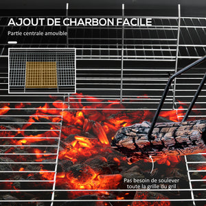 Barbecue au charbon de bois avec couvercle, barbecue charbon de bois grande taille avec grille et thermomètre, BBQ avec roues, poignée, pour jardin, patio, 95 x 71,5 x 102 cm, noir