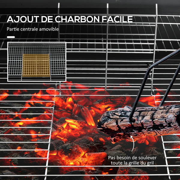 Barbecue au charbon de bois avec couvercle, barbecue charbon de bois grande taille avec grille et thermomètre, BBQ avec roues, poignée, pour jardin, patio, 95 x 71,5 x 102 cm, noir
