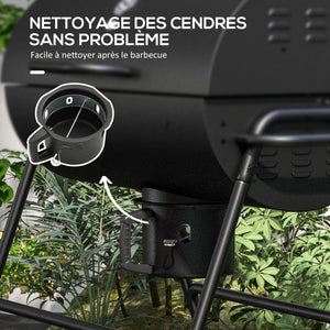 Barbecue au charbon de bois avec couvercle, barbecue charbon de bois grande taille avec grille et thermomètre, BBQ avec roues, poignée, pour jardin, patio, 95 x 71,5 x 102 cm, noir
