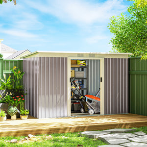 Abri de jardin en acier galvanisé XXL 3,6 m² avec kit de fondation 280 x 130 x 172 cm, cabane de jardin cabanon rangement outils avec portes coulissantes verrouillables aérations, gris clair