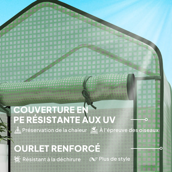 Serre de jardin avec étagères 5 niveaux, serre de balcon, bâche renforcée, châssis en acier, porte zippée enroulable, pour légumes plantes fleurs, 90x49x193cm, vert