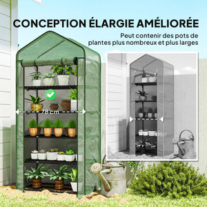 Serre de jardin avec étagères 5 niveaux, serre de balcon, bâche renforcée, châssis en acier, porte zippée enroulable, pour légumes plantes fleurs, 90x49x193cm, vert