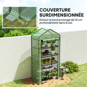 Serre de jardin avec étagères 5 niveaux, serre de balcon, bâche renforcée, châssis en acier, porte zippée enroulable, pour légumes plantes fleurs, 90x49x193cm, vert
