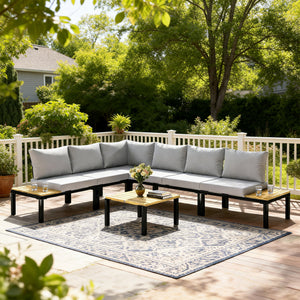Salon de Jardin Modulaire 6 Pièces - Ensemble Canapé Extérieur Transformable en Lit - Mobilier de Jardin Design avec Table Basse et Plateaux Latéraux pour Terrasse et Patio, Gris Anthracite