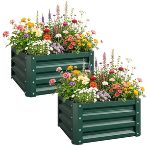 Lot de 2 jardinières surélevées en acier galvanisé 60 x 60 x 30,5 cm, carre potager de jardin pour légumes, fleurs et herbes, vert