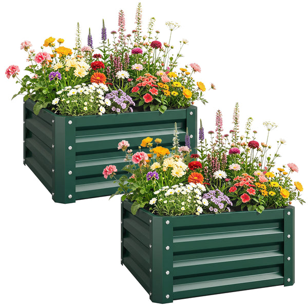 Lot de 2 jardinières surélevées en acier galvanisé 60 x 60 x 30,5 cm, carre potager de jardin pour légumes, fleurs et herbes, vert