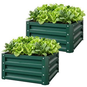Lot de 2 jardinières surélevées en acier galvanisé 60 x 60 x 30,5 cm, carre potager de jardin pour légumes, fleurs et herbes, vert