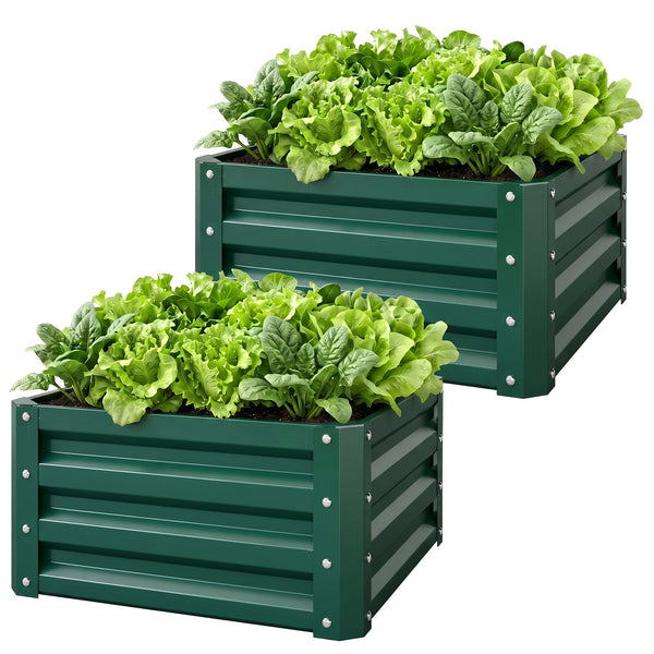 Lot de 2 jardinières surélevées en acier galvanisé 60 x 60 x 30,5 cm, carre potager de jardin pour légumes, fleurs et herbes, vert