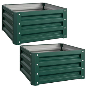 Lot de 2 jardinières surélevées en acier galvanisé 60 x 60 x 30,5 cm, carre potager de jardin pour légumes, fleurs et herbes, vert